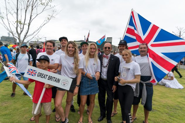 Equipe da Grã-Bretanha, Cerimônia de abertura do UR ISA World Surfing Games 2018, Long Beach, Tahara, Japão. Foto: ISA / Sean Evans.