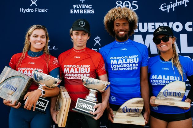 Kaniela Stewart. Sophia Culhane, Soleil-Errico e Harrison Roach, Classic Malibu, First Point, Malibu Beach, Califórnia (EUA). Foto: WSL / Beatriz Ryder.