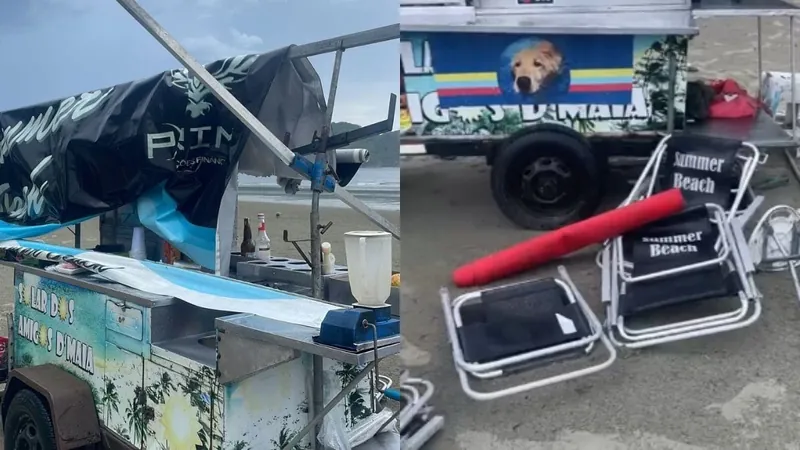 Chuvas destruíram carrinhos de praia.