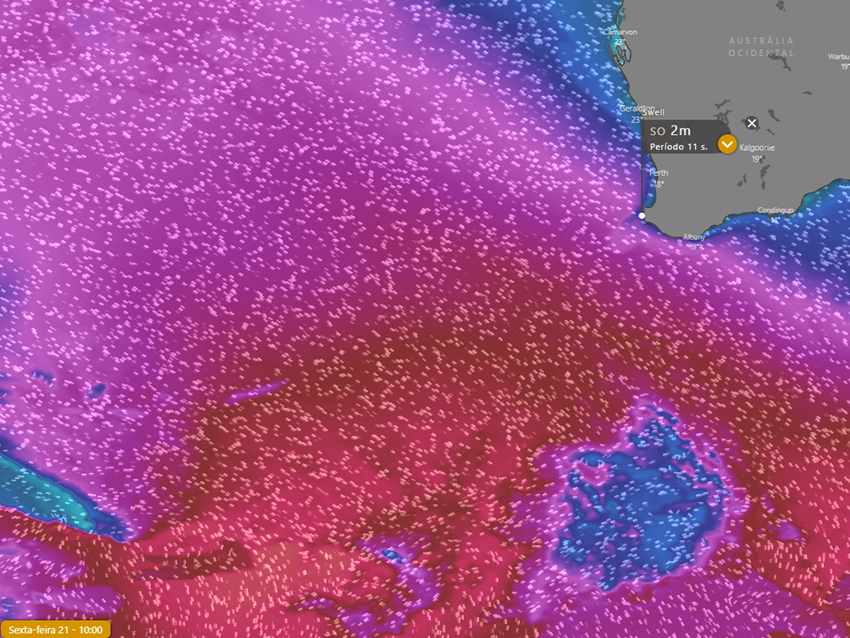 Vai crescer e também vai ventar, que é uma característica comum desse pico. Porém, no domingo a previsão do vento não é nada boa.