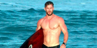 Hemsworth mostra o surfe