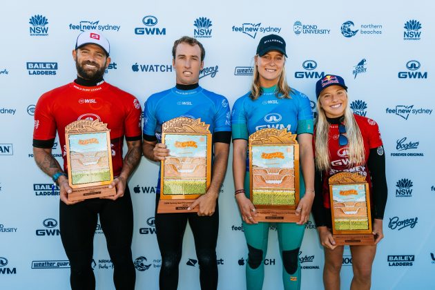 Alejo Muniz, Jordan Lawler, Erin Brooks e Isabella Nichols, Sydney Surf Pro 2024, North Narrabeen, New South Wales, Austrália. Foto: WSL / Cait Miers.