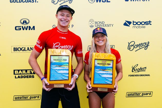 Erin Brooks e Mikey McDonagh, Gold Coast Pro 2024, Snapper Rocks, Austrália. Foto: WSL / Cait Miers.