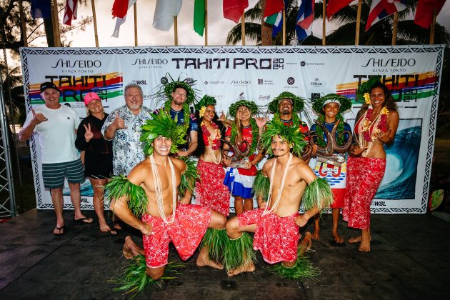 Italo Ferreira,  Vahine Fierro, Brisa Hennessy e John John Florence, Tahiti Pro 2024, Teahupoo. Foto: WSL / Matt Dunbar.