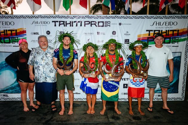 John John Florence, Brisa Hennessy, Italo Ferreira e Vahine Fierro, Tahiti Pro 2024, Teahupoo. Foto: WSL / Matt Dunbar.