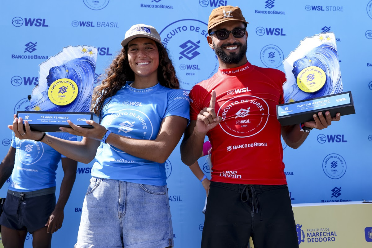 Daniella Rosas e Michael Rodrigues comemoram vitórias na Praia do Francês.