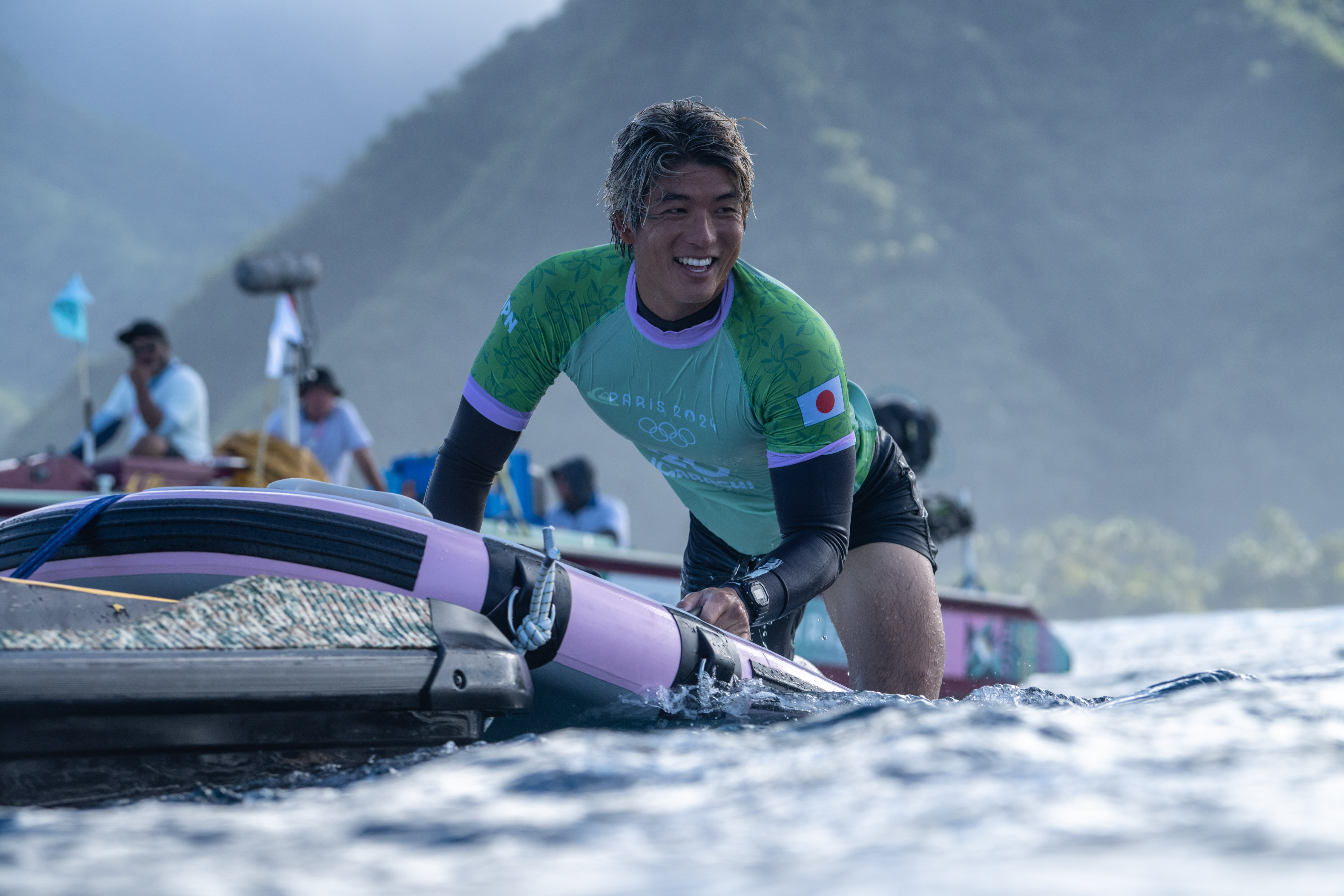 Kanoa Igarashi nos Jogos Olímpicos 2024.