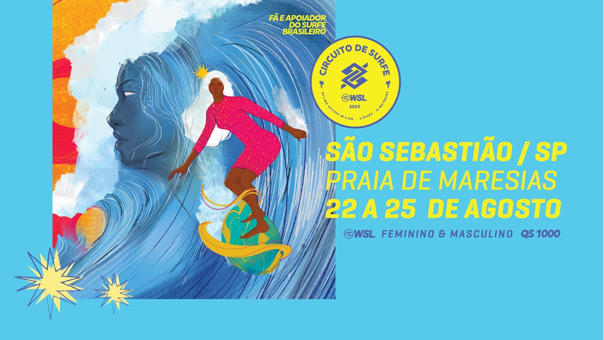 Cartaz da quarta etapa do Circuito Banco do Brasil de Surfe 2024 em São Sebastião.