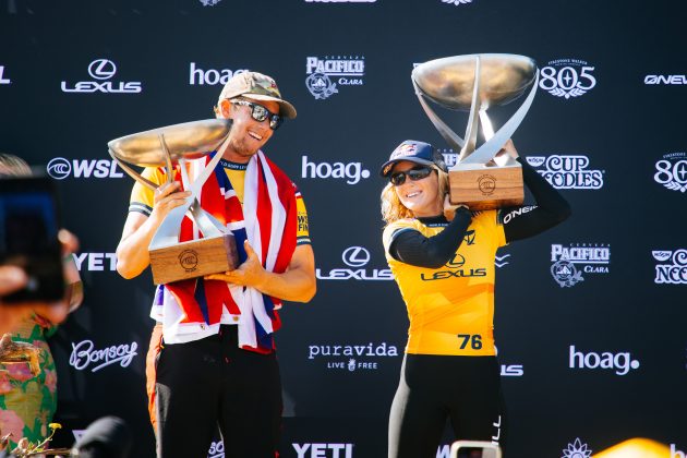 John John Florence e Caitlin Simmers, WSL Finals 2024, Trestles, Califórnia (EUA). Foto: WSL / Heff.