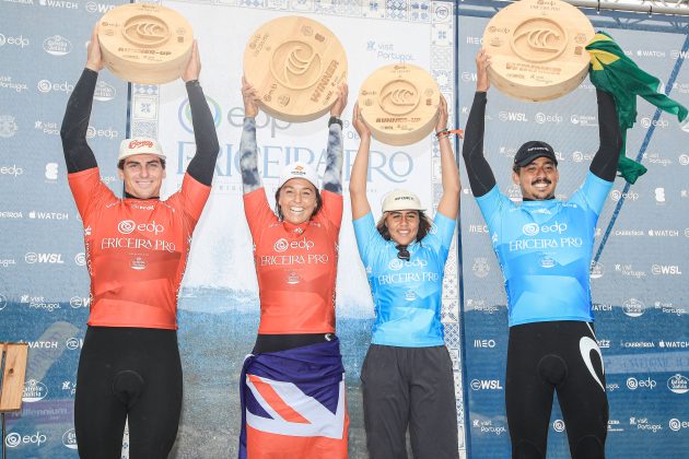 Callum Robson, Sally Fitzgibbons, Tya Zebrowski e Samuel Pupo, Ericeira Pro 2024, Ribeira D'Ilhas, Portugal. Foto: WSL / Masurel.