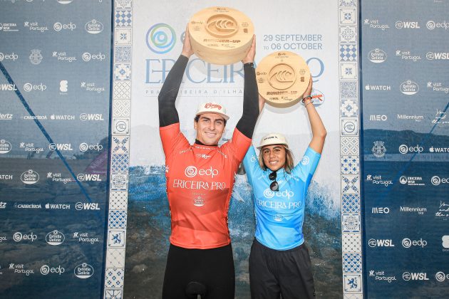 Callum Robson e Tya Zebrowski, Ericeira Pro 2024, Ribeira D'Ilhas, Portugal. Foto: WSL / Masurel.