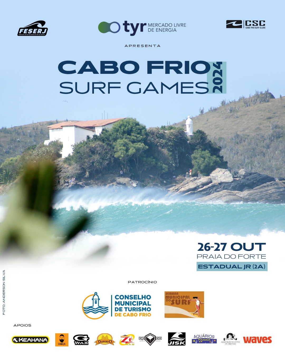 Cartaz oficial do Cabo Frio Surf Games, Praia do Forte, Região dos Lagos (RJ).