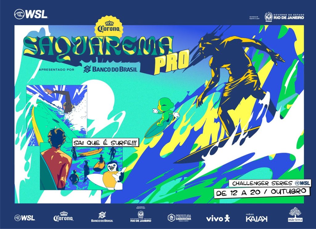 Cartaz oficial do Corona Saquarema Pro 2024, Praia de Itaúna (RJ).