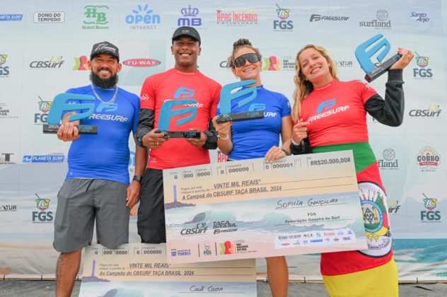 Glauciano Rodrigues, Cauã Costa, Sophia Gonçalves e Alexia Monteiro, CBSurf Taça Brasil 2024. Praia dos Molhes, Torres (RS). Foto: David Castro / @davidcastrophotos.