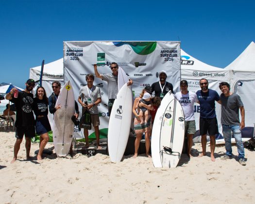 Pódio da categoria Grand Kahuna, Arpex Finals, 2ª etapa do circuito Tyr Energia Arpoador Surf Club 2024. Foto: Federico Zambonini.