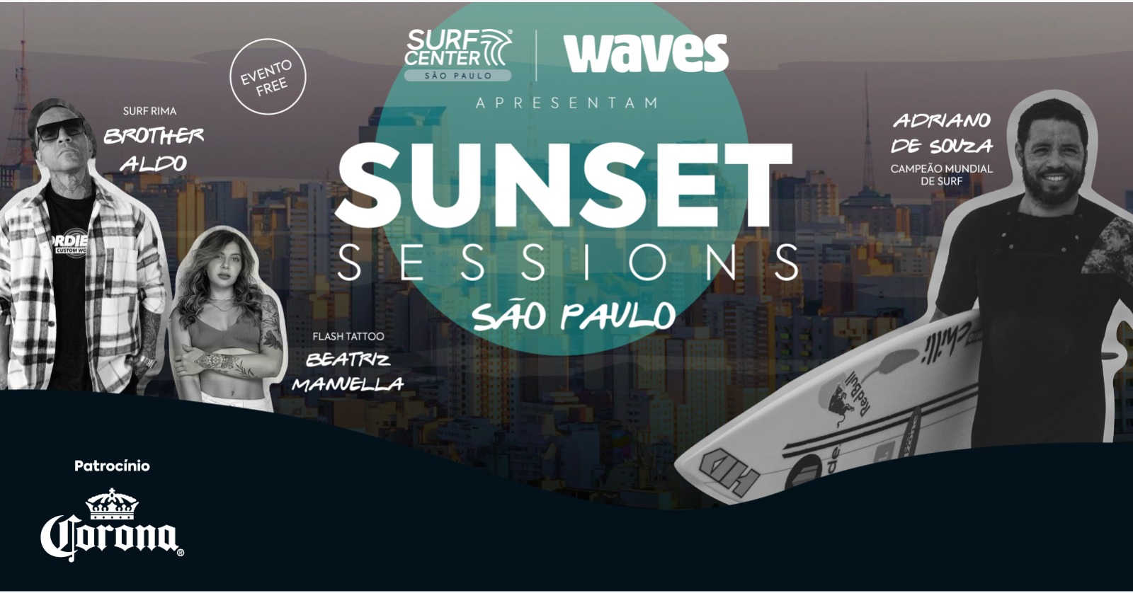 Sunset Sessions, evento imperdível nesta quinta-feira em São Paulo, com presença do campeão mundial Adriano de Souza, o Mineirinho.