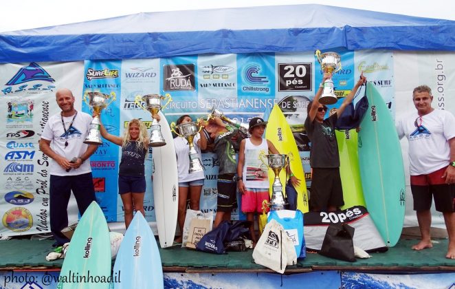 Pódio Sebastianense de Surf, etapa final, Maresias. Foto: Waltinho Adil.