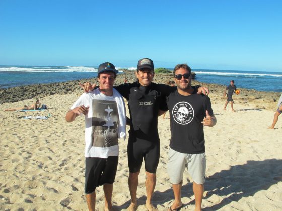 Ricardo Taveira, Pedro Calado e Felipe Cesarano Curso de Apneia com Ricardo Taveira. Foto: Arquivo pessoal.