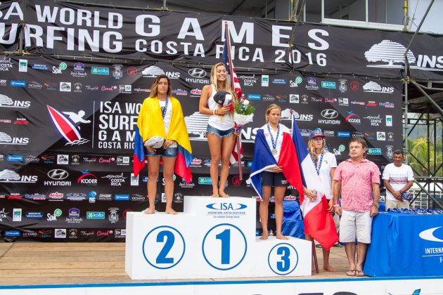 Pódio Feminino, INS ISA World Surfing Games 2016, Jacó, Costa Rica. Foto: ISA / Jimenez.