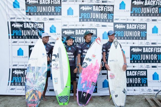 Weslley Dantas, Théo Fresia, Samuel Pupo e Tiago Silva Brasileiro Pro Junior, Peruíbe. Foto: Robin Senour.