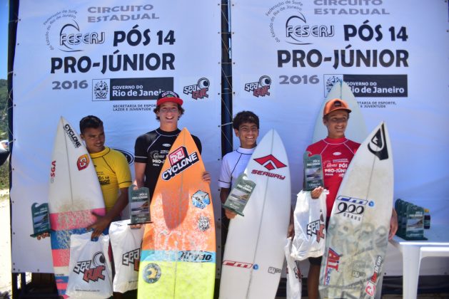 Podio Mirim, Estadual Pós-14 e Pro Junior 2016, Grumari (RJ). Foto: Nelson Veiga.