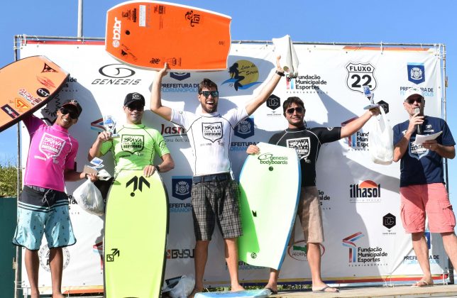 Pódio Masculino Brava Pro Am, quinta etapa do Circuito Catarinense de Bodyboard 2016. Foto: Vinícius Araújo.