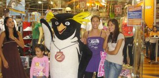 Pingüim visita surf shop em Sampa